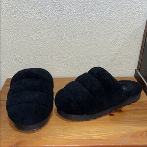 UGG Black Plush Slippers